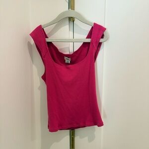 BCBG Bold Pink Ribbed Square-Neck Tank